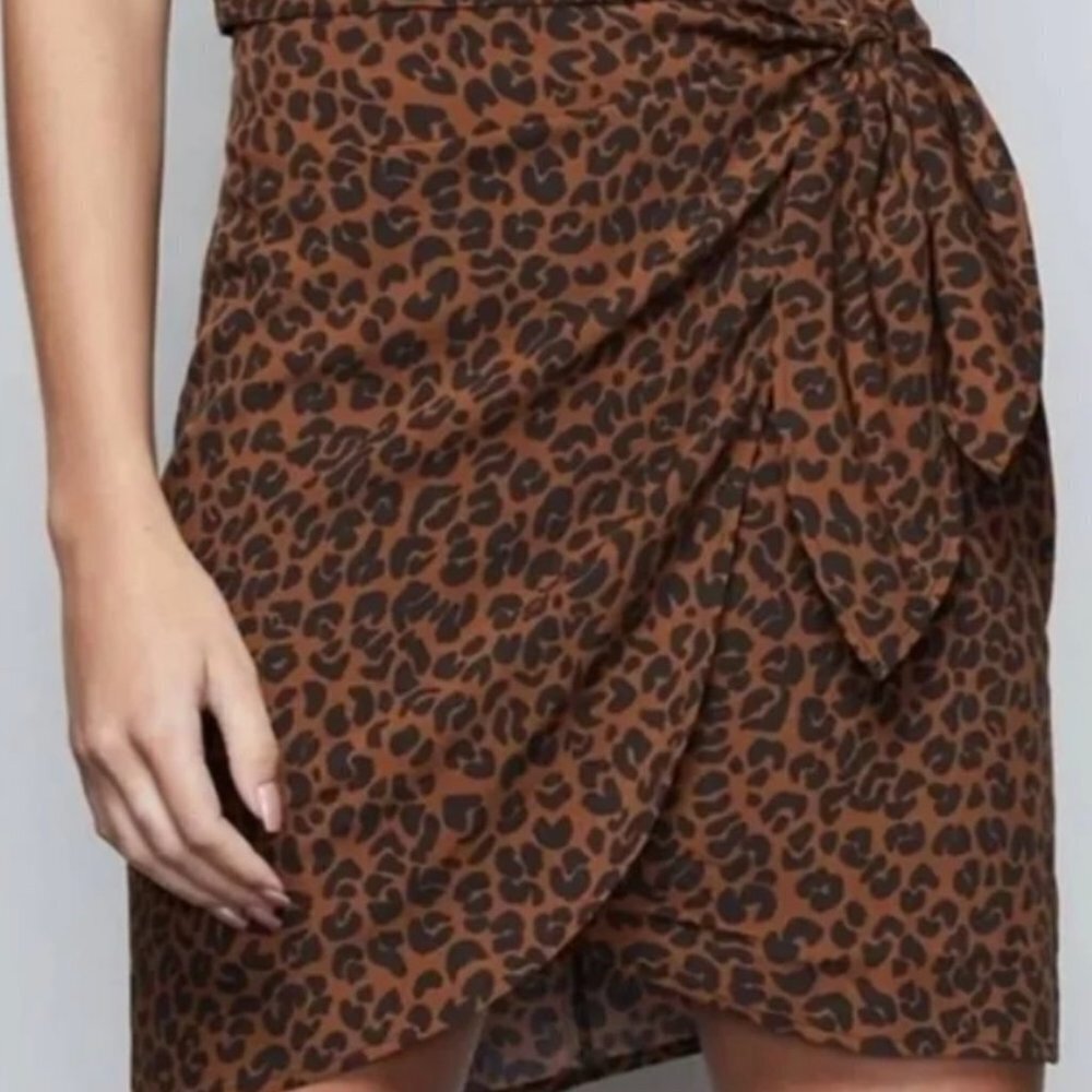 NWOT - Good American Women's Chai Leopard Tie Skirt - Size 0